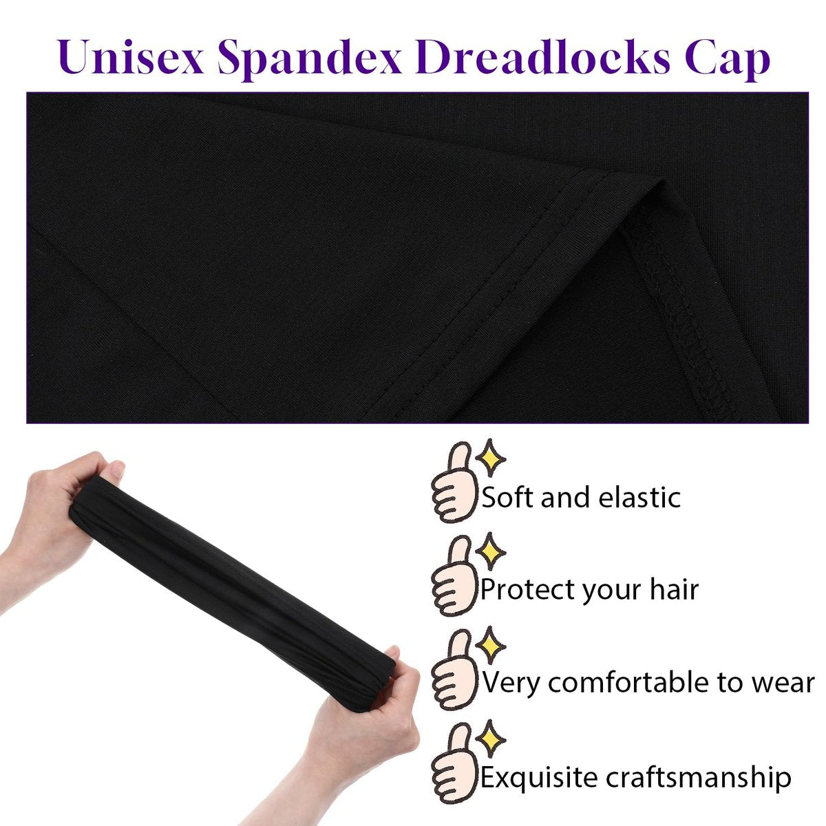 Guduling 4-Pack Dreads Caps – Soft Spandex Loc Socks for Men & Women, Black - görsel 5