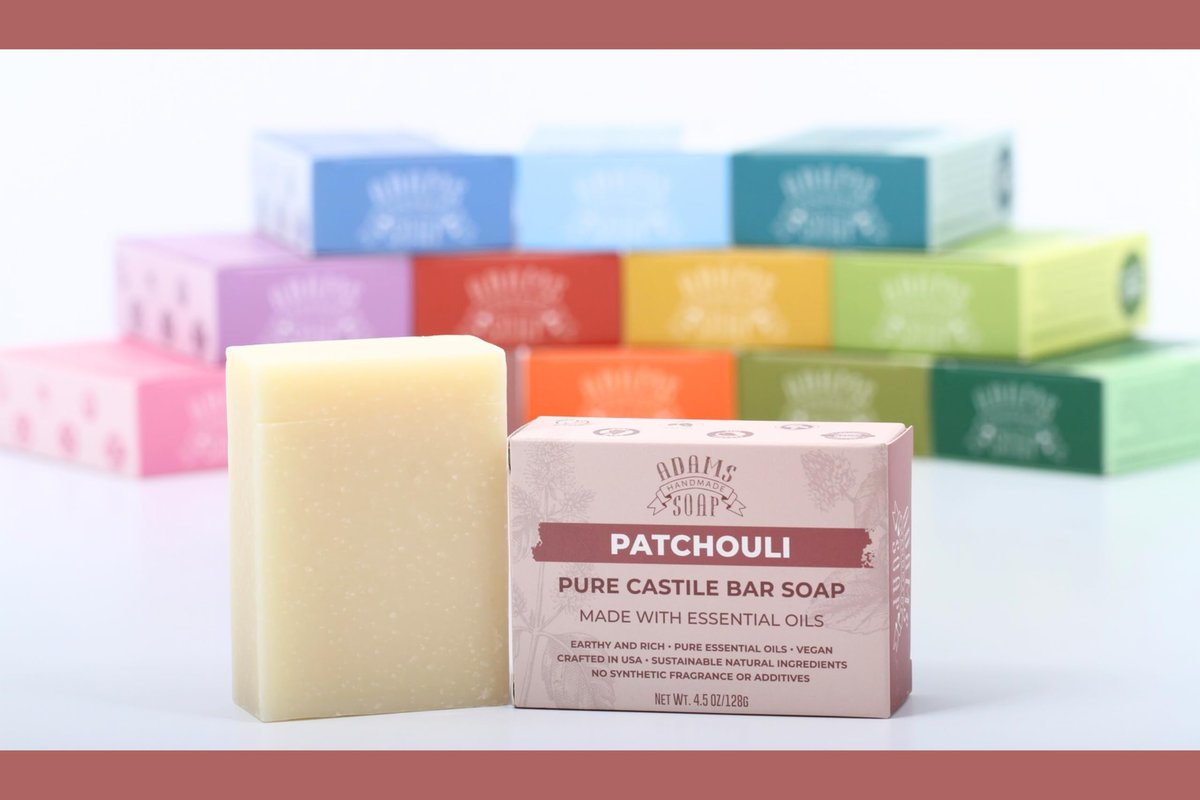 Adams Handmade Soap Patchouli Pure Castile Bar Soap – 4.5 oz | Vegan, Cold Process, Essential Oils, 84% Organic, Fair Trade, No Additives, USA Made - görsel 7