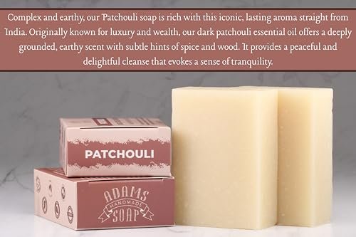 Adams Handmade Soap Patchouli Pure Castile Bar Soap – 4.5 oz | Vegan, Cold Process, Essential Oils, 84% Organic, Fair Trade, No Additives, USA Made - görsel 6