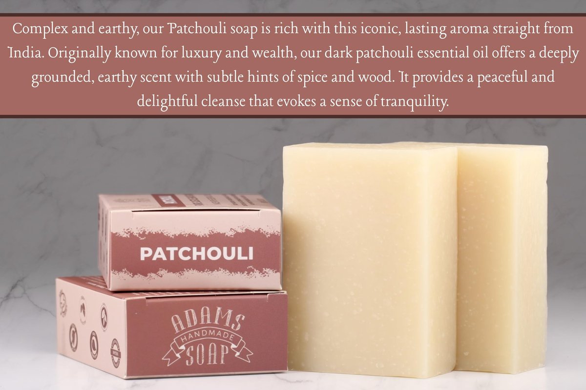 Adams Handmade Soap Patchouli Pure Castile Bar Soap – 4.5 oz | Vegan, Cold Process, Essential Oils, 84% Organic, Fair Trade, No Additives, USA Made - görsel 5