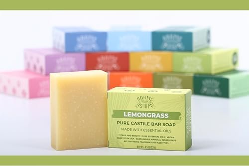 Adams Handmade Soap Lemongrass Pure Castile Bar Soap – 4.5 oz | Vegan, Cold Process, Essential Oils, 84% Organic, Fair Trade, No Additives, USA Made Avelisse