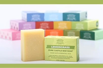 Adams Handmade Soap Lemongrass Pure Castile Bar Soap – 4.5 oz | Vegan, Cold Process, Essential Oils, 84% Organic, Fair Trade, No Additives, USA Made Avelisse