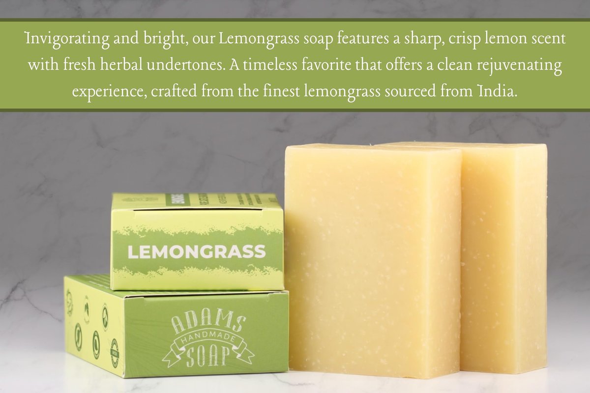 Adams Handmade Soap Lemongrass Pure Castile Bar Soap – 4.5 oz | Vegan, Cold Process, Essential Oils, 84% Organic, Fair Trade, No Additives, USA Made Avelisse