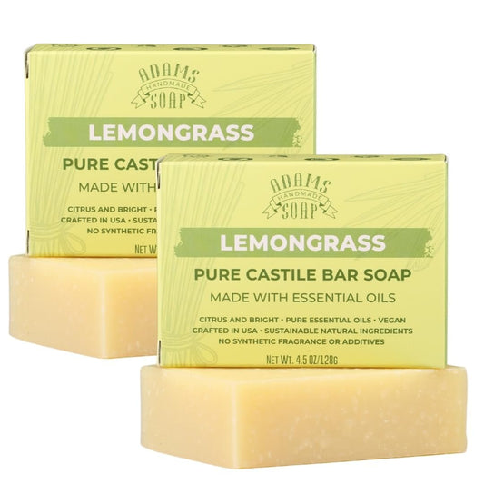 Adams Handmade Soap Lemongrass Pure Castile Bar Soap – 4.5 oz | Vegan, Cold Process, Essential Oils, 84% Organic, Fair Trade, No Additives, USA Made Avelisse