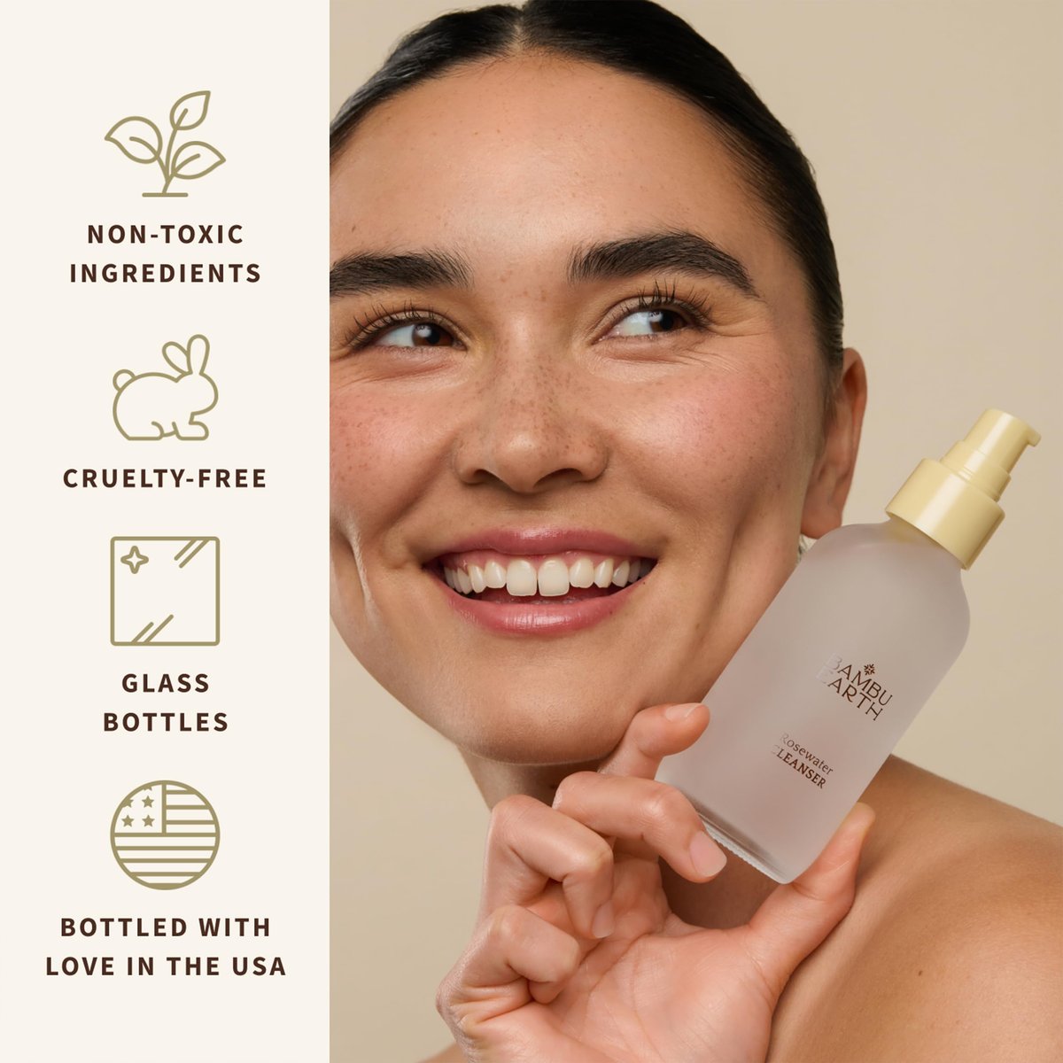 BAMBU EARTH Rosewater Face Cleanser – Hydrating, Balancing & Soothing Non-Foaming Daily Cleanser with Organic Rosewater Hydrosol – Alcohol-Free, Supports Natural Skin Barrier – 4 Fl Oz Avelisse