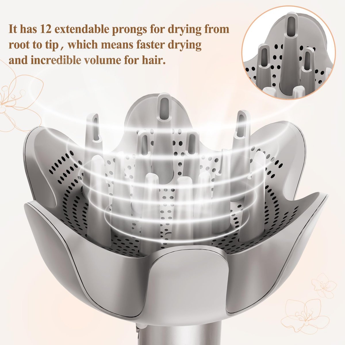 FABMIRA Curl-Defining Diffuser Attachment for Shark FlexStyle – Adjustable Prongs Diffuser for Curly and Coily Hair, Reduces Frizz, Defines Curls, Lifts Roots (Stone) Avelisse