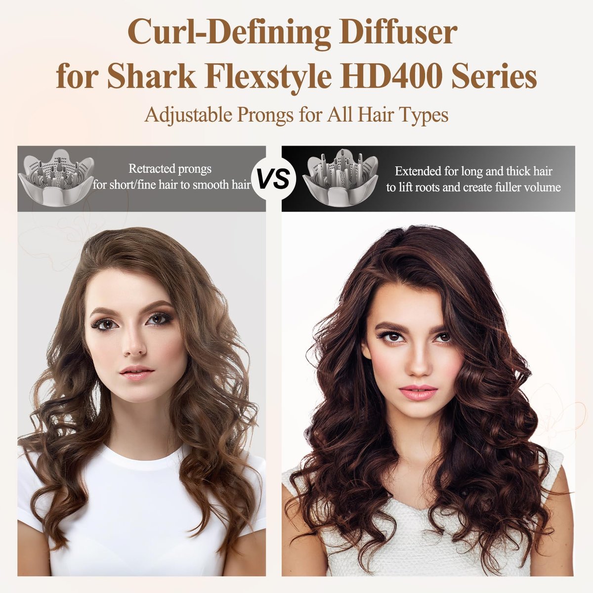 FABMIRA Curl-Defining Diffuser Attachment for Shark FlexStyle – Adjustable Prongs Diffuser for Curly and Coily Hair, Reduces Frizz, Defines Curls, Lifts Roots (Stone) Avelisse