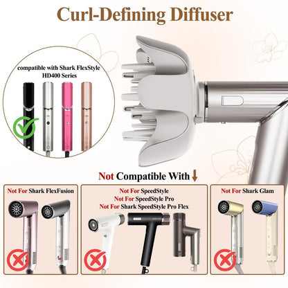 FABMIRA Curl-Defining Diffuser Attachment for Shark FlexStyle – Adjustable Prongs Diffuser for Curly and Coily Hair, Reduces Frizz, Defines Curls, Lifts Roots (Stone) Avelisse