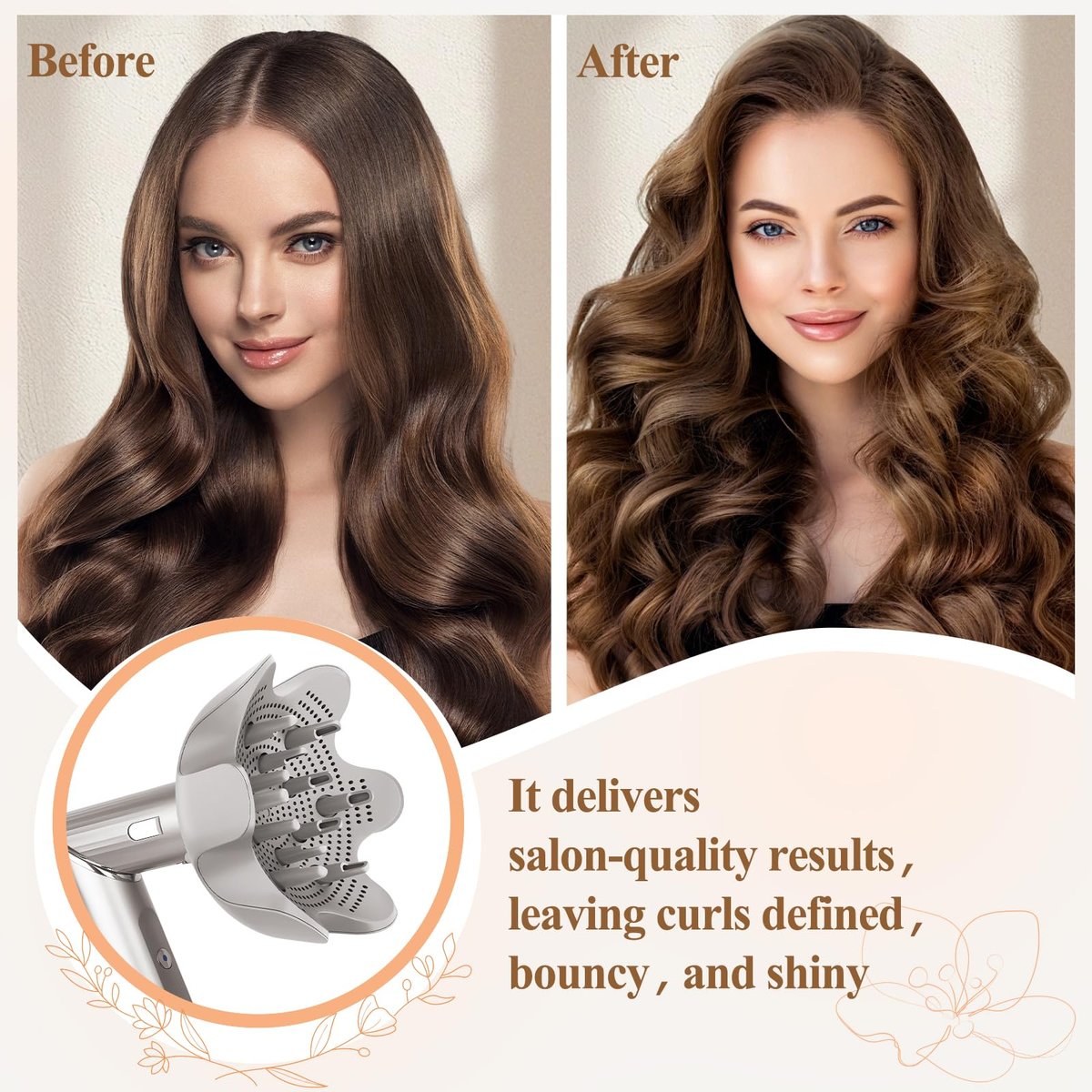 FABMIRA Curl-Defining Diffuser Attachment for Shark FlexStyle – Adjustable Prongs Diffuser for Curly and Coily Hair, Reduces Frizz, Defines Curls, Lifts Roots (Stone) Avelisse