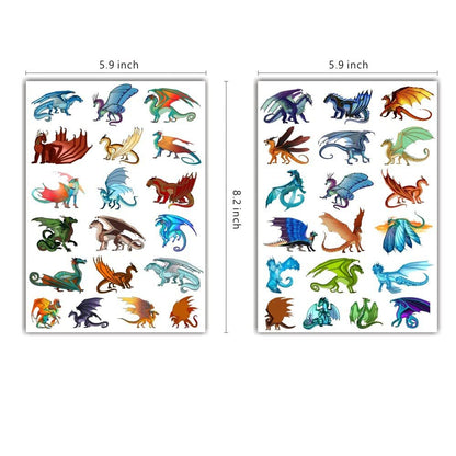 8 Sheets Wings of Fire Temporary Tattoos for Kids - Blue Medium Party Favors