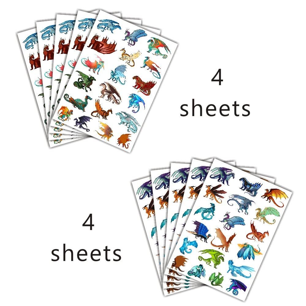 8 Sheets Wings of Fire Temporary Tattoos for Kids - Blue Medium Party Favors - görsel 3