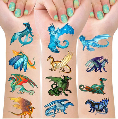 8 Sheets Wings of Fire Temporary Tattoos for Kids - Blue Medium Party Favors