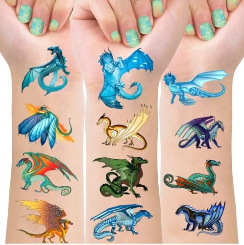8 Sheets Wings of Fire Temporary Tattoos for Kids - Blue Medium Party Favors - görsel 2