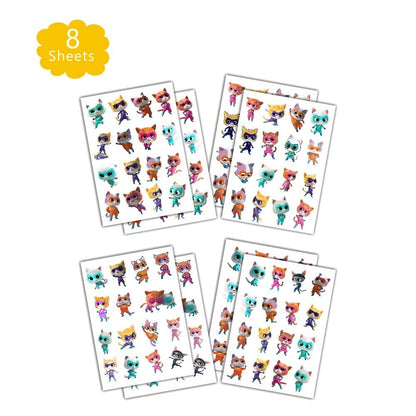 8 Sheets Super Cats Temporary Tattoos for Kids - Kitties Birthday Party Decorations & Party Supplies Avelisse