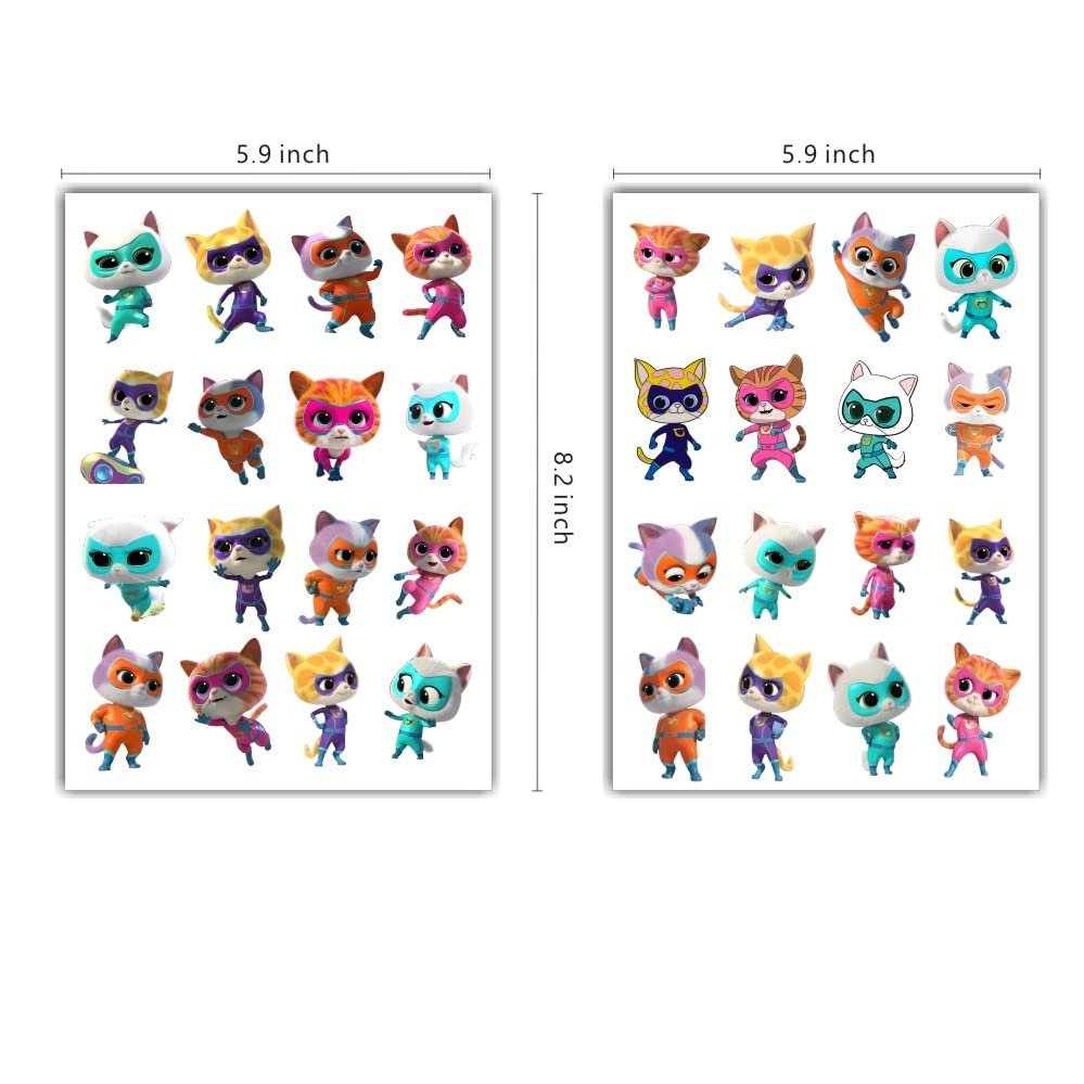 8 Sheets Super Cats Temporary Tattoos for Kids - Kitties Birthday Party Decorations & Party Supplies Avelisse
