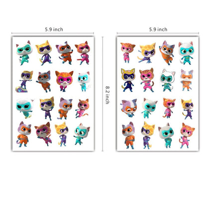8 Sheets Super Cats Temporary Tattoos for Kids - Kitties Birthday Party Decorations & Party Supplies Avelisse