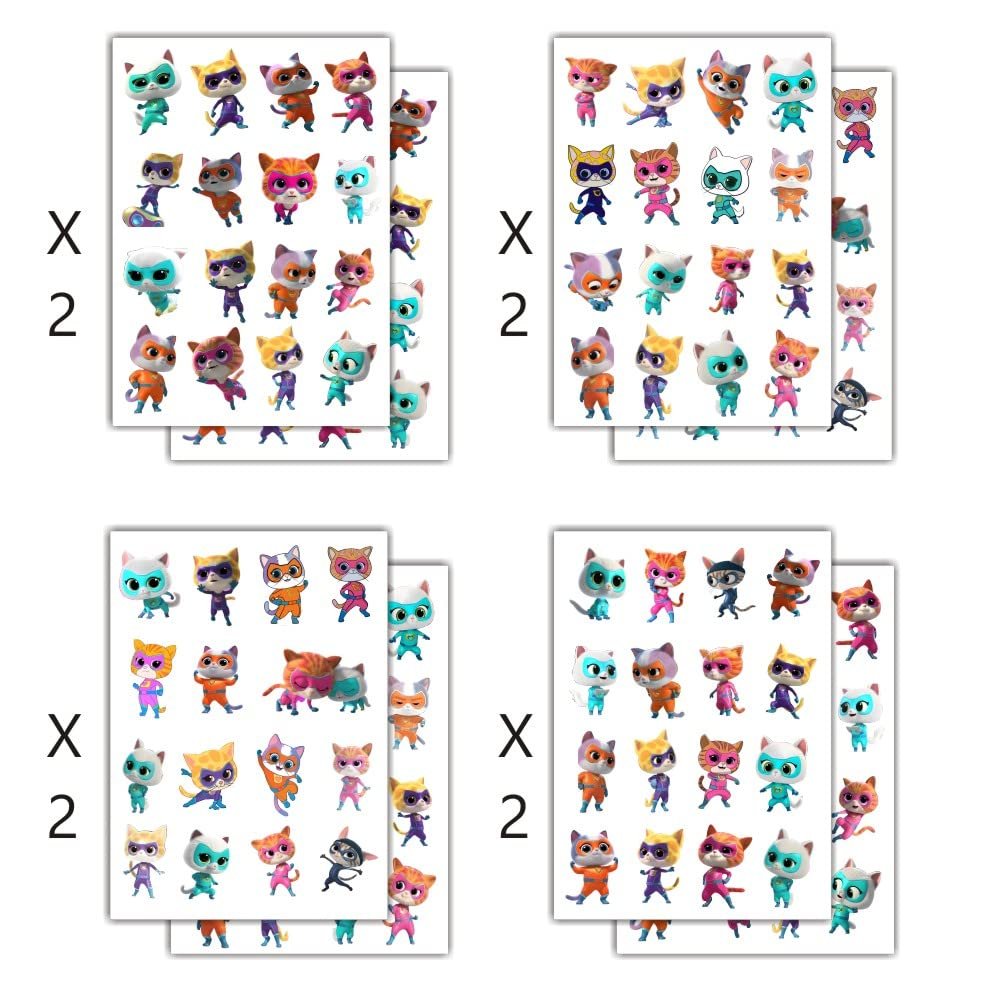 8 Sheets Super Cats Temporary Tattoos for Kids - Kitties Birthday Party Decorations & Party Supplies Avelisse