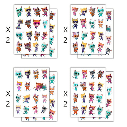 8 Sheets Super Cats Temporary Tattoos for Kids - Kitties Birthday Party Decorations & Party Supplies Avelisse