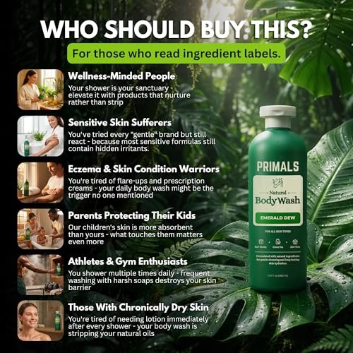 PRIMALS Natural Body Wash - Aloe Vera, Raw Honey, Green Tea - 13.5 Fl Oz - Sulfate-Free, Paraben-Free, Dye-Free Avelisse