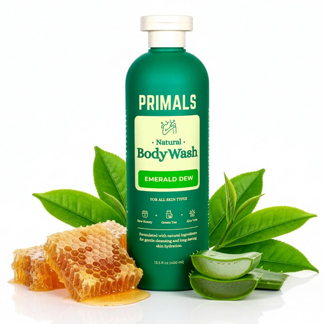 PRIMALS Natural Body Wash - Aloe Vera, Raw Honey, Green Tea - 13.5 Fl Oz - Sulfate-Free, Paraben-Free, Dye-Free Avelisse