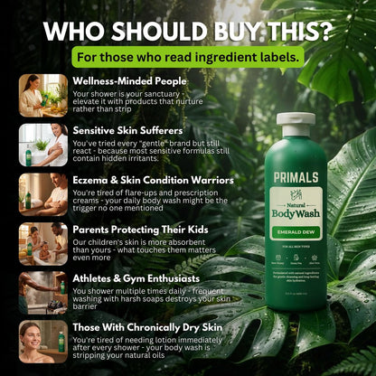 PRIMALS Natural Body Wash - Aloe Vera, Raw Honey, Green Tea - 13.5 Fl Oz - Sulfate-Free, Paraben-Free, Dye-Free Avelisse