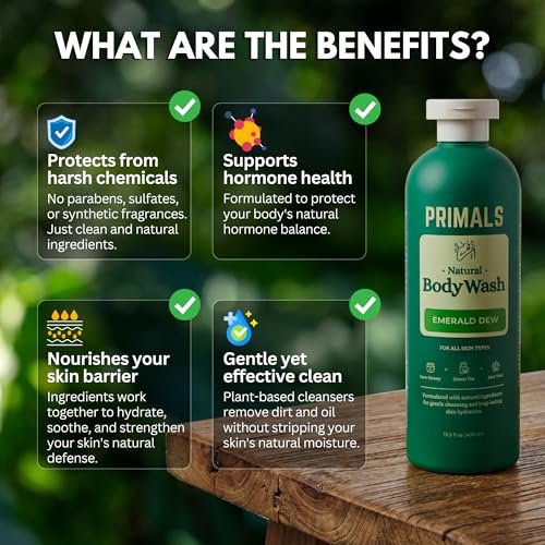 PRIMALS Natural Body Wash - Aloe Vera, Raw Honey, Green Tea - 13.5 Fl Oz - Sulfate-Free, Paraben-Free, Dye-Free Avelisse