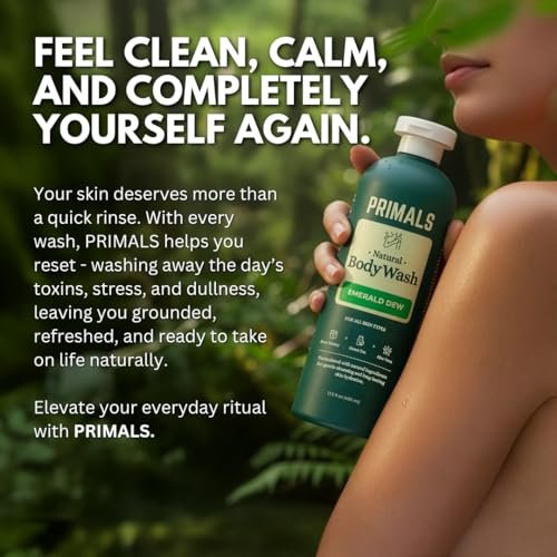 PRIMALS Natural Body Wash - Aloe Vera, Raw Honey, Green Tea - 13.5 Fl Oz - Sulfate-Free, Paraben-Free, Dye-Free Avelisse