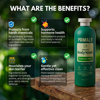 PRIMALS Natural Body Wash - Aloe Vera, Raw Honey, Green Tea - 13.5 Fl Oz - Sulfate-Free, Paraben-Free, Dye-Free Avelisse