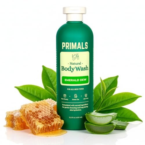 PRIMALS Natural Body Wash - Aloe Vera, Raw Honey, Green Tea - 13.5 Fl Oz - Sulfate-Free, Paraben-Free, Dye-Free Avelisse