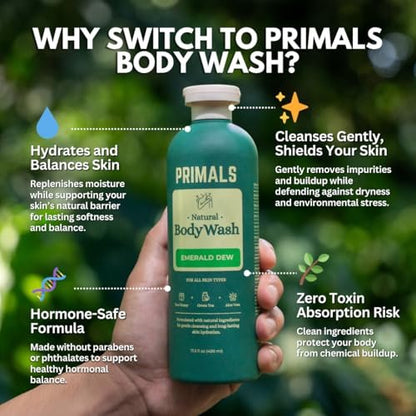 PRIMALS Natural Body Wash - Aloe Vera, Raw Honey, Green Tea - 13.5 Fl Oz - Sulfate-Free, Paraben-Free, Dye-Free Avelisse