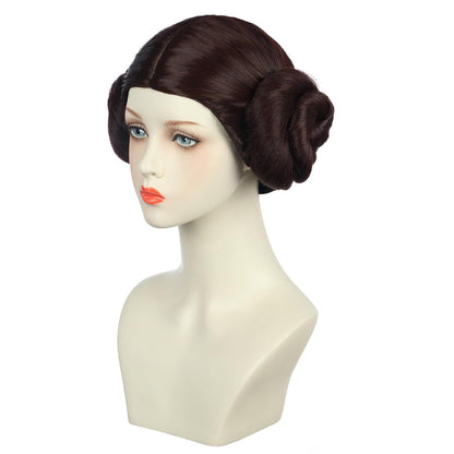 Yuehong Short Brown Double Buns Women Wig – Anime Cosplay Wig, Heat Resistant Synthetic Fiber, Breathable Costume Hair