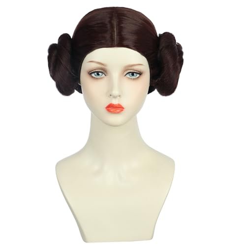 Yuehong Short Brown Double Buns Women Wig – Anime Cosplay Wig, Heat Resistant Synthetic Fiber, Breathable Costume Hair - görsel 4