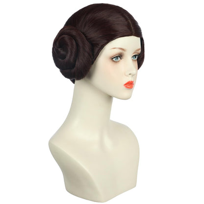Yuehong Short Brown Double Buns Women Wig – Anime Cosplay Wig, Heat Resistant Synthetic Fiber, Breathable Costume Hair