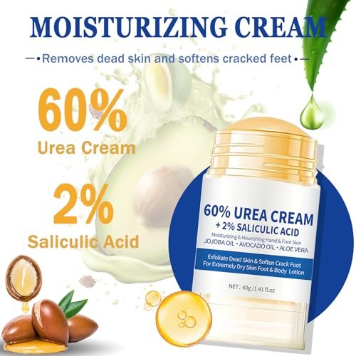 2-Pack 60% Urea Cream with 2% Salicylic Acid – Maximum Strength Foot Cream for Dry, Cracked Feet & Hands – Hydrating & Exfoliating Avelisse