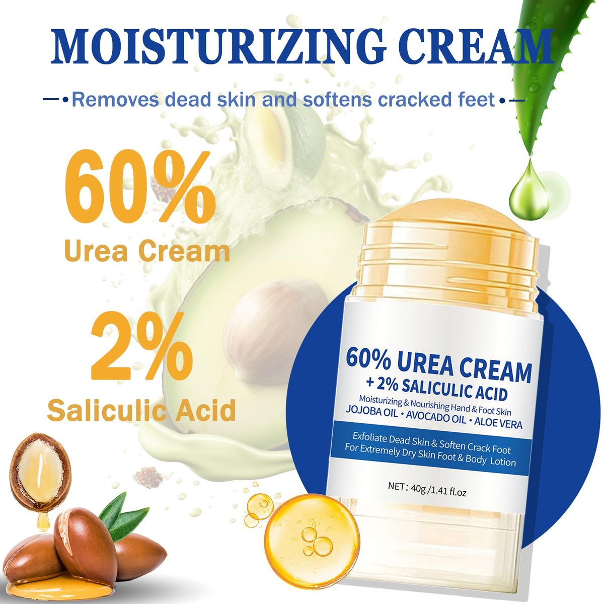 2-Pack 60% Urea Cream with 2% Salicylic Acid – Maximum Strength Foot Cream for Dry, Cracked Feet & Hands – Hydrating & Exfoliating Avelisse