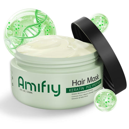 Amifiy Keratin Hair Mask - Deep Conditioning Treatment for Dry & Damaged Hair, Anti-Frizz, Intensive Hydrating & Repairing, 8 Fl Oz