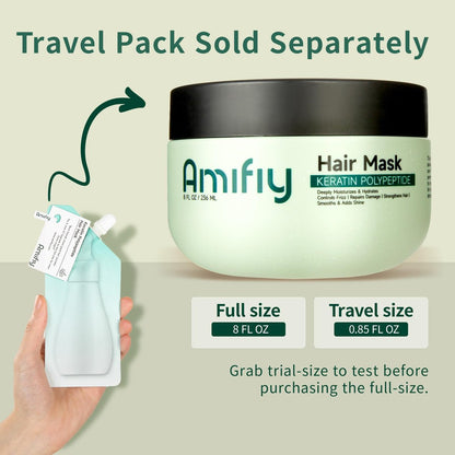 Amifiy Keratin Hair Mask - Deep Conditioning Treatment for Dry & Damaged Hair, Anti-Frizz, Intensive Hydrating & Repairing, 8 Fl Oz