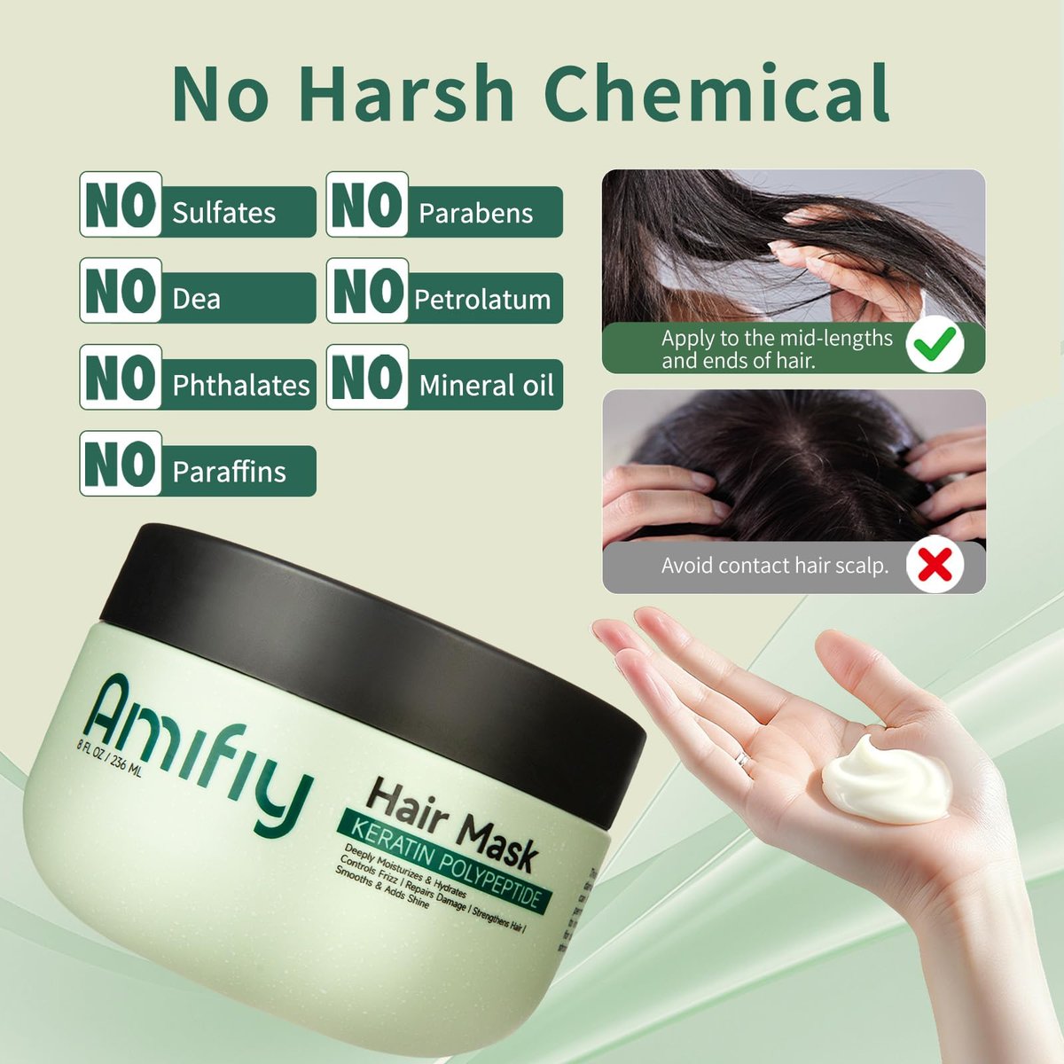 Amifiy Keratin Hair Mask - Deep Conditioning Treatment for Dry & Damaged Hair, Anti-Frizz, Intensive Hydrating & Repairing, 8 Fl Oz - görsel 13