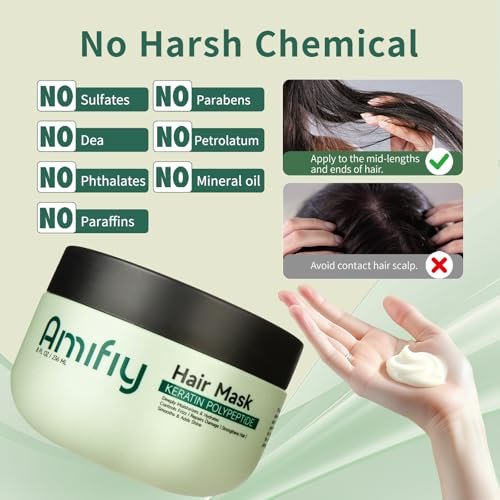 Amifiy Keratin Hair Mask - Deep Conditioning Treatment for Dry & Damaged Hair, Anti-Frizz, Intensive Hydrating & Repairing, 8 Fl Oz - görsel 14
