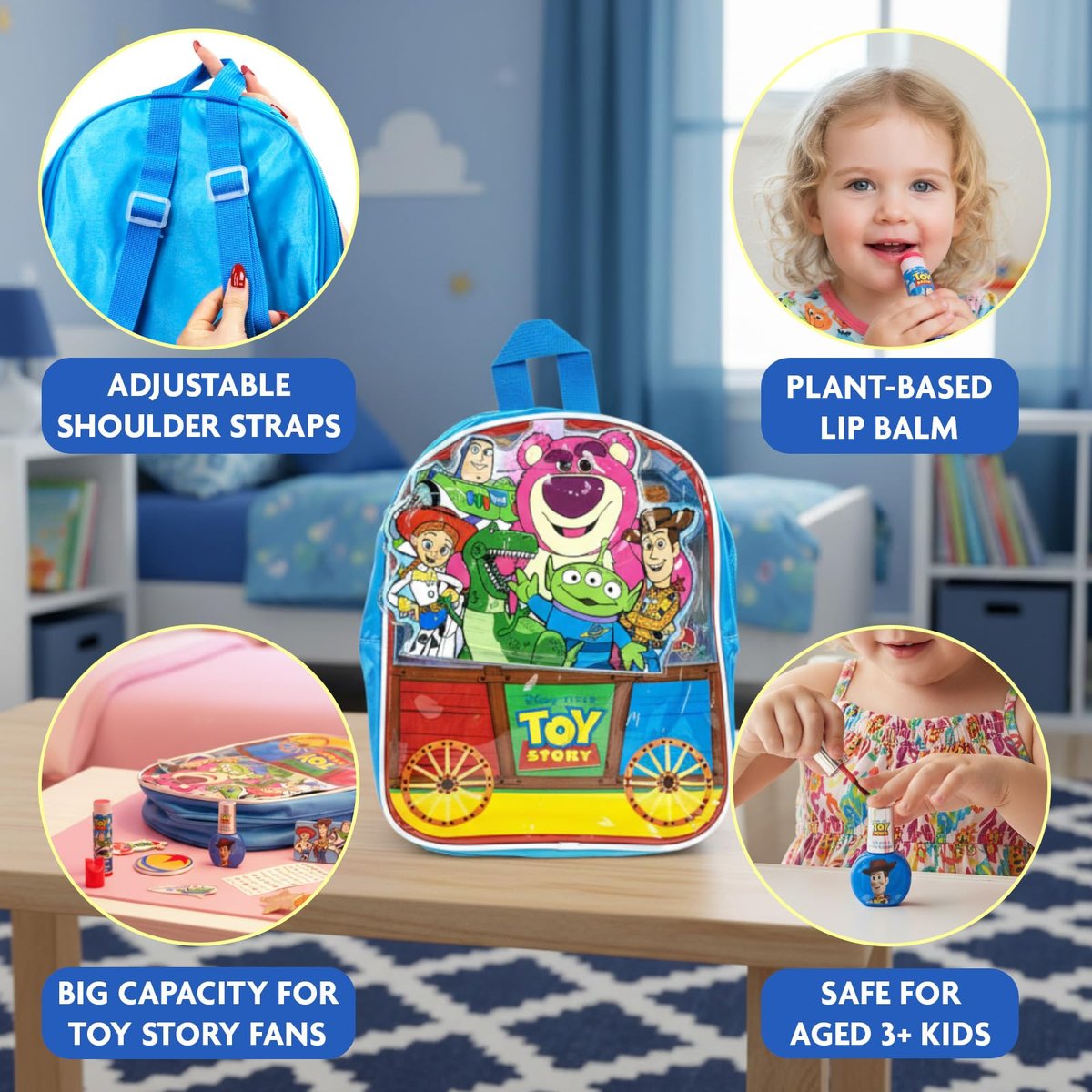 Toy Story Bag Makeup Set for Kids - Townley Girl Nail Polish, Lip Gloss, Lip Balm, Hair Pins, and Cosmetic Bag Gift Set - görsel 7