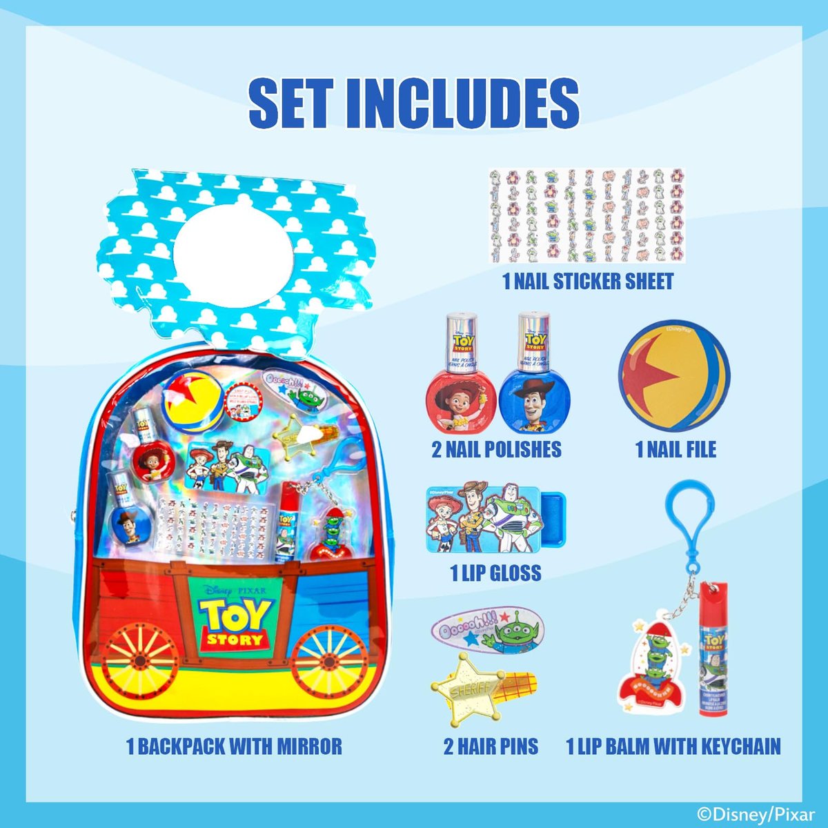 Toy Story Bag Makeup Set for Kids - Townley Girl Nail Polish, Lip Gloss, Lip Balm, Hair Pins, and Cosmetic Bag Gift Set - görsel 3