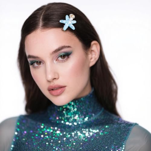 5 PCS Shell Pearl Starfish Hair Clip Set – Princess Mermaid Hair Accessories for Women, White & Blue - görsel 6