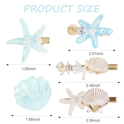 5 PCS Shell Pearl Starfish Hair Clip Set – Princess Mermaid Hair Accessories for Women, White & Blue