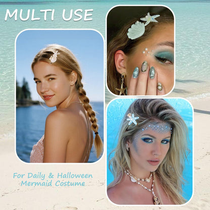 5 PCS Shell Pearl Starfish Hair Clip Set – Princess Mermaid Hair Accessories for Women, White & Blue