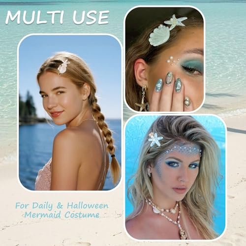 5 PCS Shell Pearl Starfish Hair Clip Set – Princess Mermaid Hair Accessories for Women, White & Blue - görsel 10