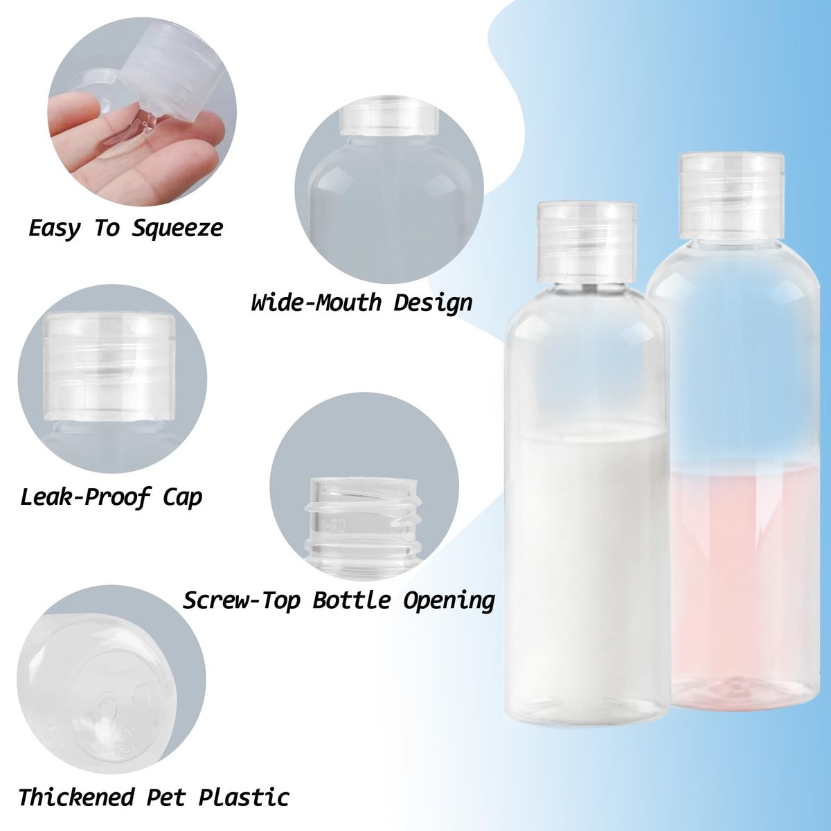 Ninsula 8-Piece Travel Bottles Set - TSA Approved Leak-Proof Toiletry Containers for Shampoo, Conditioner, and Cream - Reusable Travel Essentials for Women and Men - görsel 5