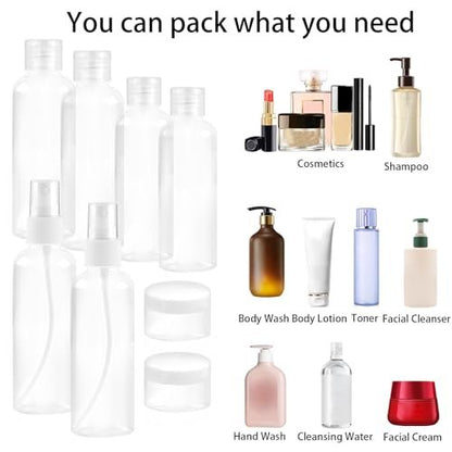 Ninsula 8-Piece Travel Bottles Set - TSA Approved Leak-Proof Toiletry Containers for Shampoo, Conditioner, and Cream - Reusable Travel Essentials for Women and Men