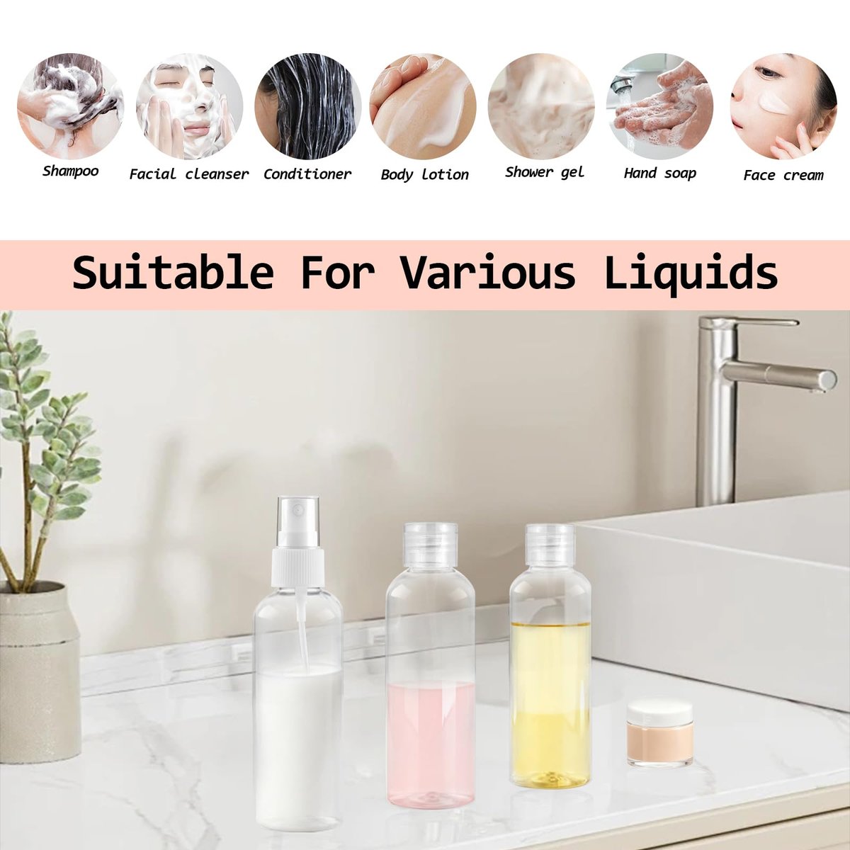 Ninsula 8-Piece Travel Bottles Set - TSA Approved Leak-Proof Toiletry Containers for Shampoo, Conditioner, and Cream - Reusable Travel Essentials for Women and Men - görsel 15