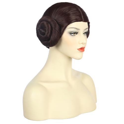 karlery Women Short Dark Brown Wig with Two Buns Princess Cosplay Wig Heat Resistant Synthetic Fiber Breathable Adjustable Size for Halloween Costume Party - görsel 10