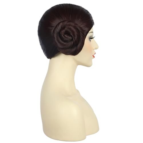 karlery Women Short Dark Brown Wig with Two Buns Princess Cosplay Wig Heat Resistant Synthetic Fiber Breathable Adjustable Size for Halloween Costume Party - görsel 8